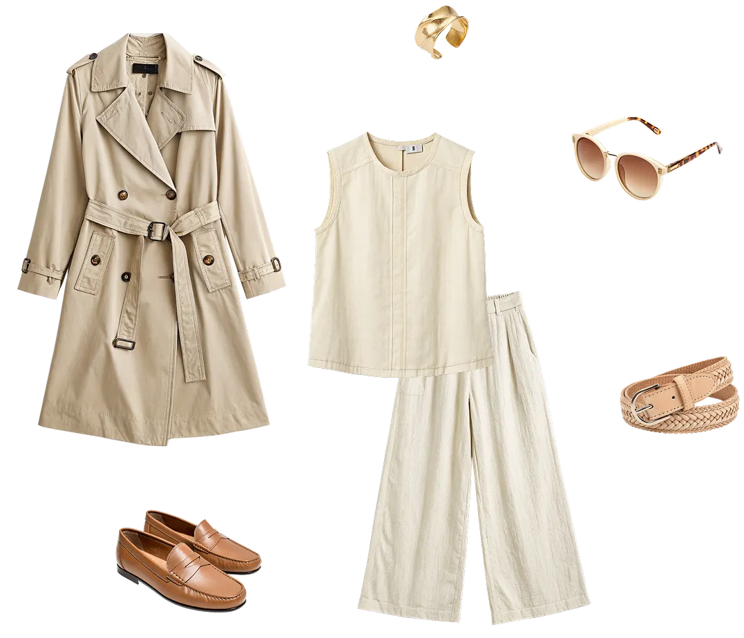 Neutral-toned outfit collage